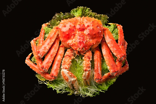 Red king crab served on big plate