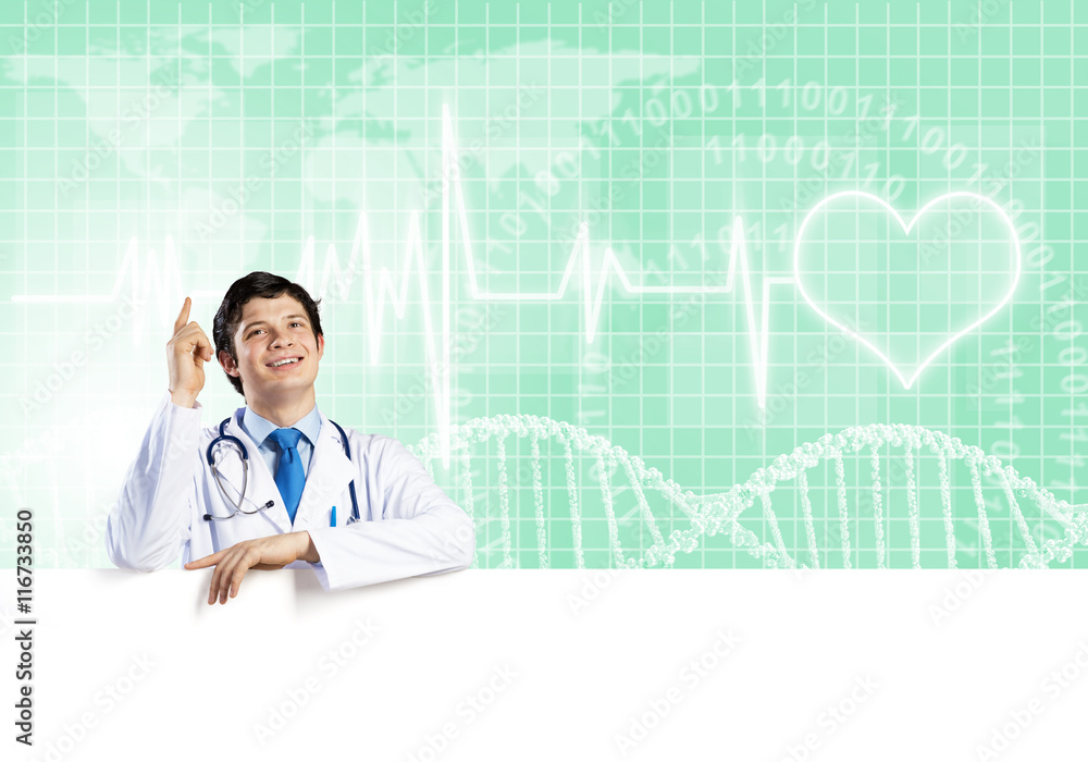 Doctor with banner Doctor with banner