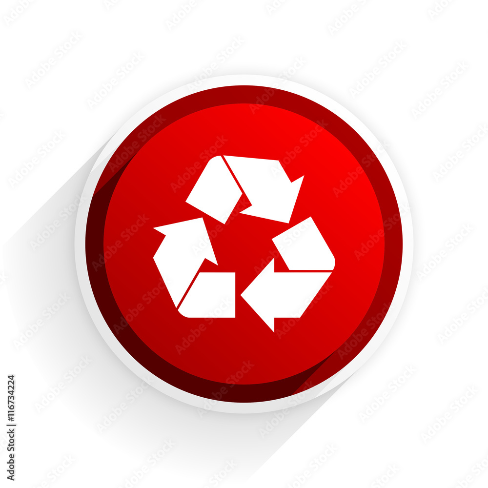 recycle flat icon with shadow on white background, red modern design web element recycle flat icon with shadow on white background, red modern design web element