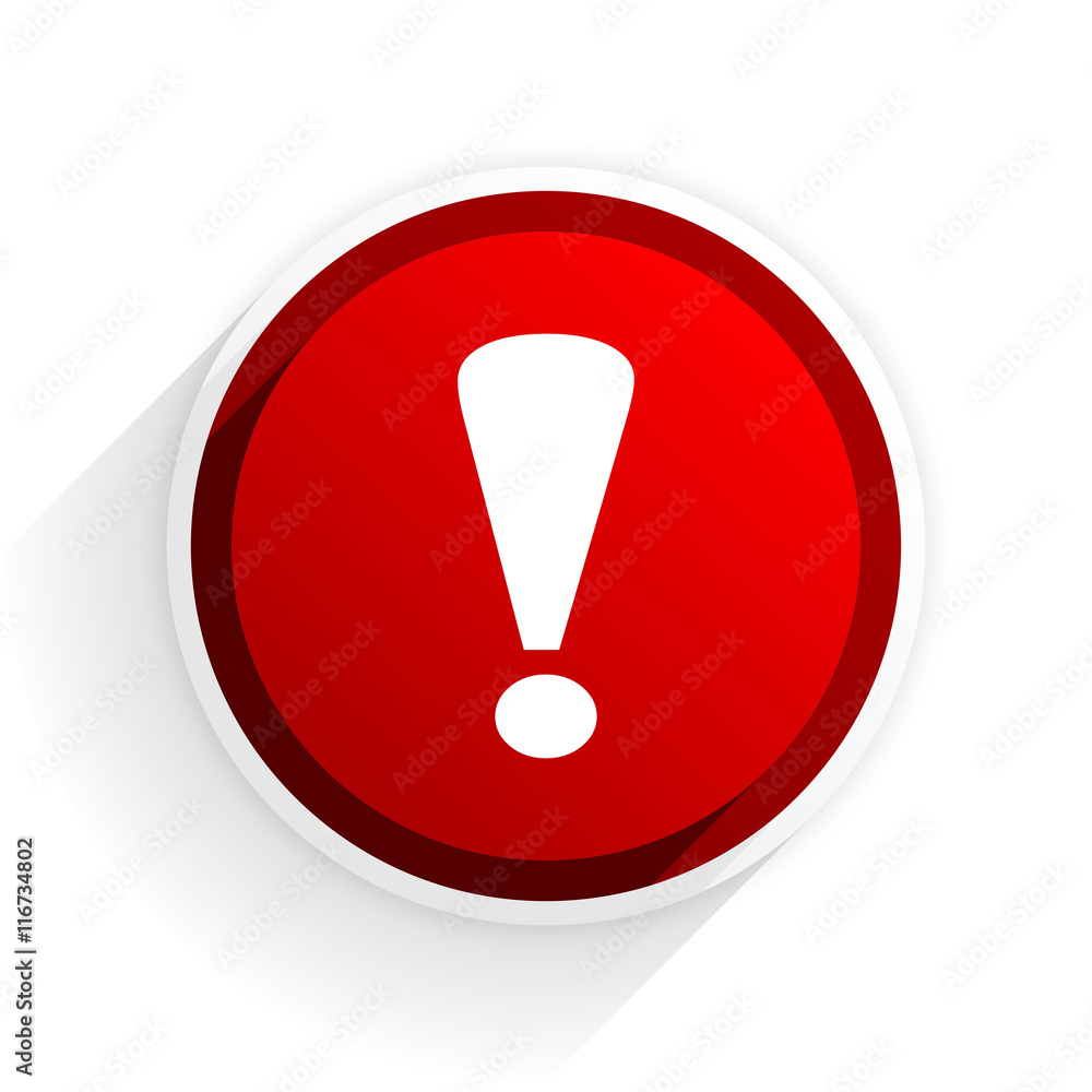 exclamation sign flat icon with shadow on white background, red modern design web element exclamation sign flat icon with shadow on white background, red modern design web element