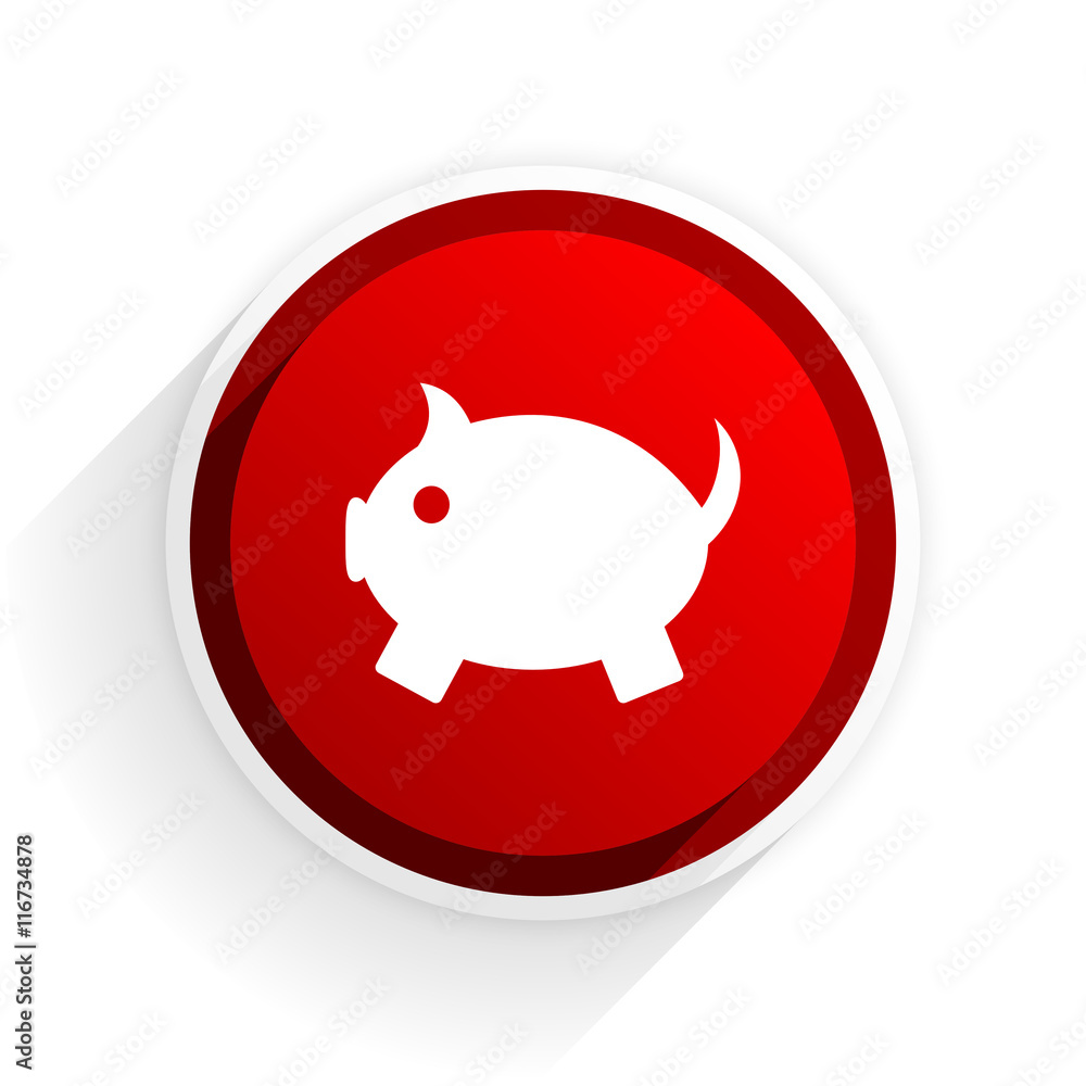 piggy bank flat icon with shadow on white background, red modern design web element piggy bank flat icon with shadow on white background, red modern design web element