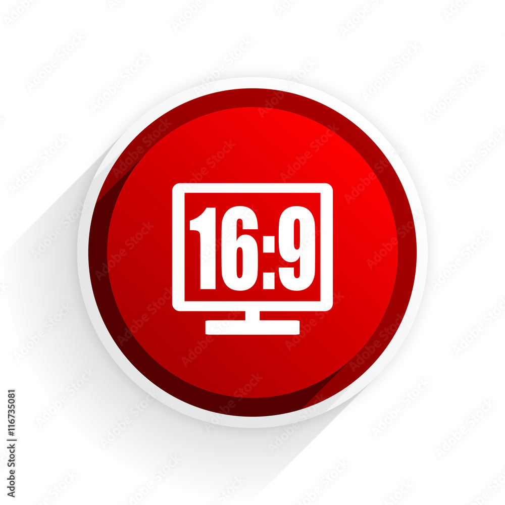 16 9 display flat icon with shadow on white background, red modern design web element 16 9 display flat icon with shadow on white background, red modern design web element