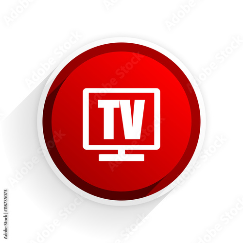 tv flat icon with shadow on white background, red modern design web element