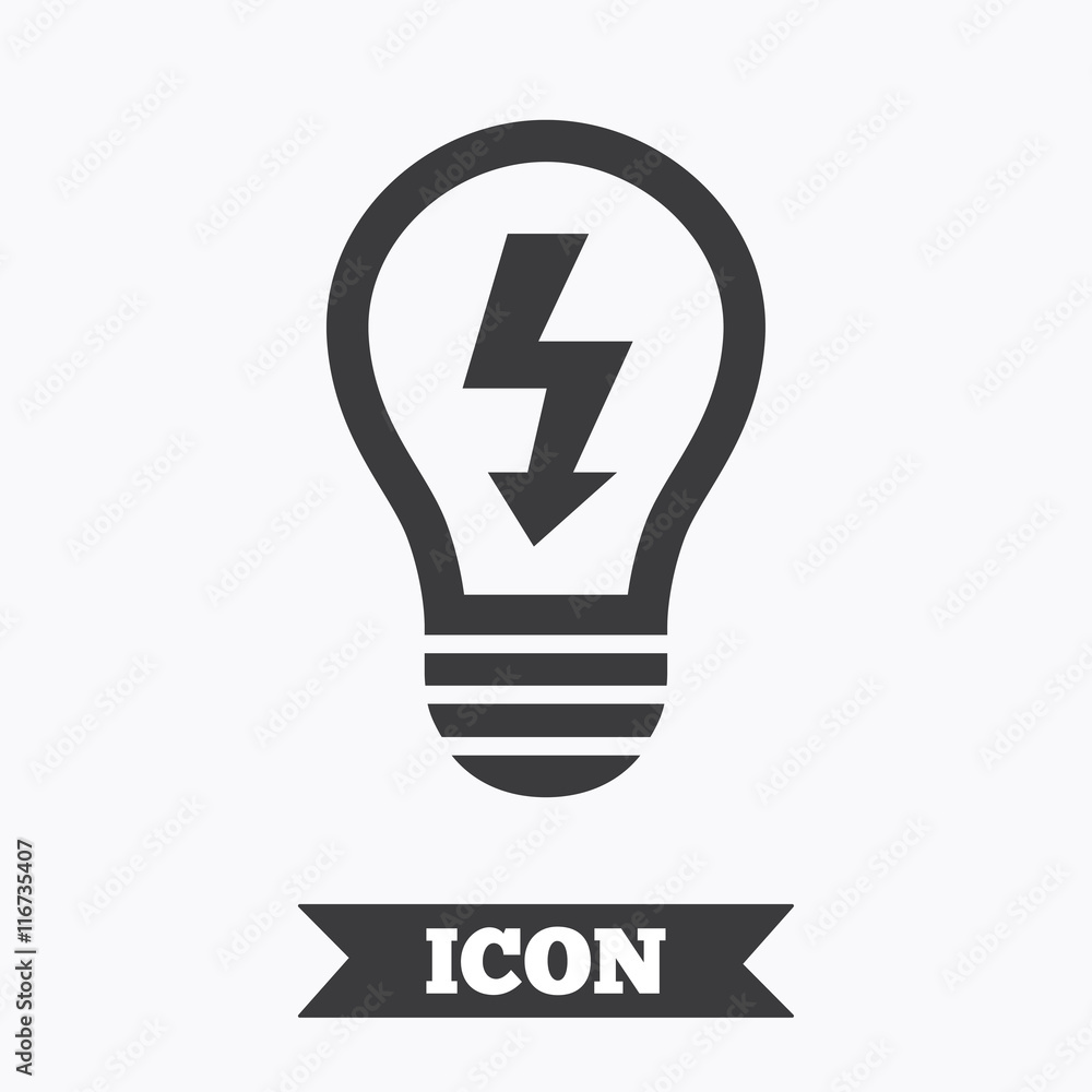 Light lamp sign icon. Bulb with lightning symbol. Light lamp sign icon. Bulb with lightning symbol.