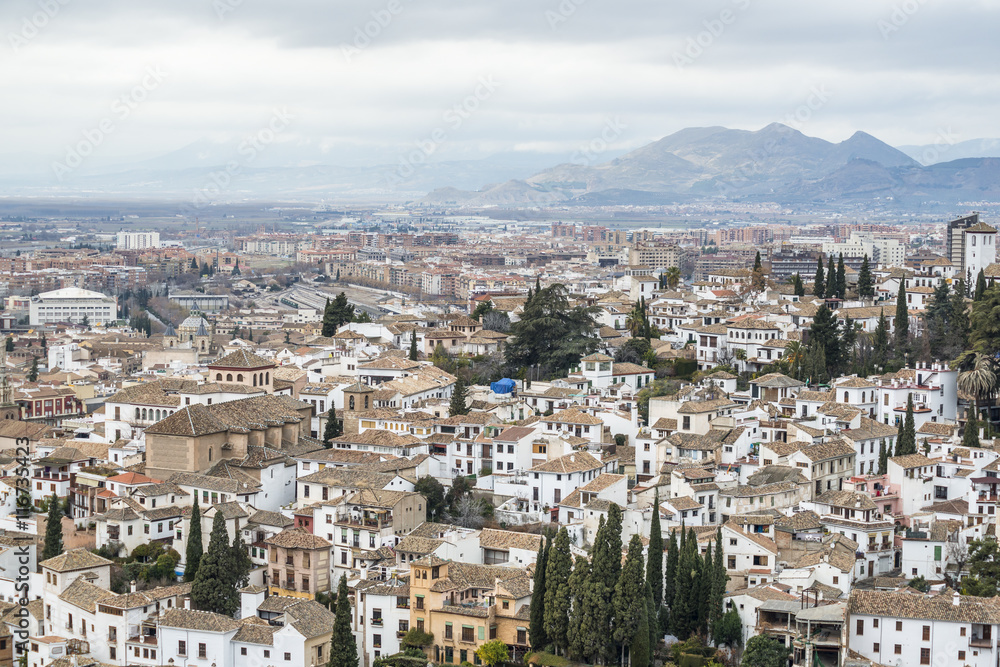 Arial view of the historical city of Granada, Anadulsia, Spain