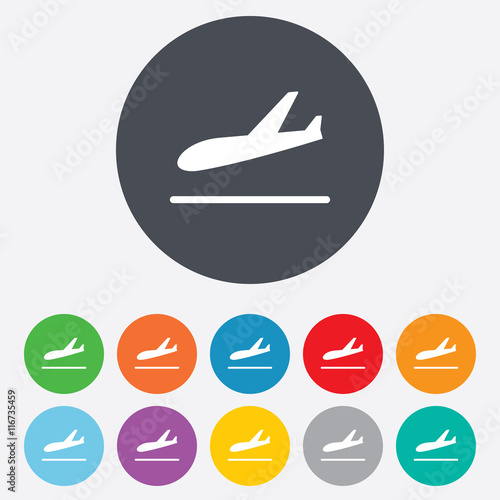Plane landing icon. Airplane transport symbol.