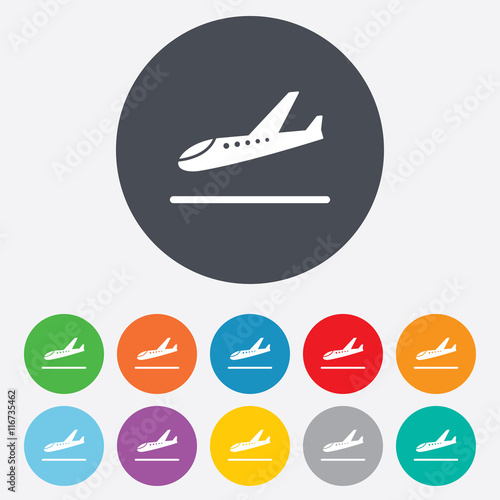 Plane landing icon. Airplane transport symbol.