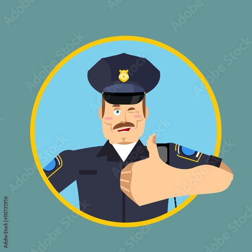 Police thumbs up. Signs all right. cheerful Kop. Policeman Hand