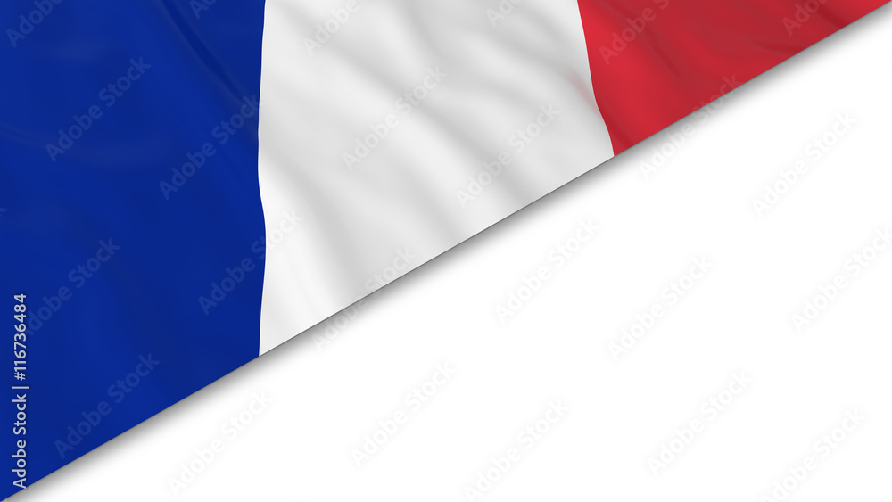 French Flag corner overlaid on White background - 3D Illustration