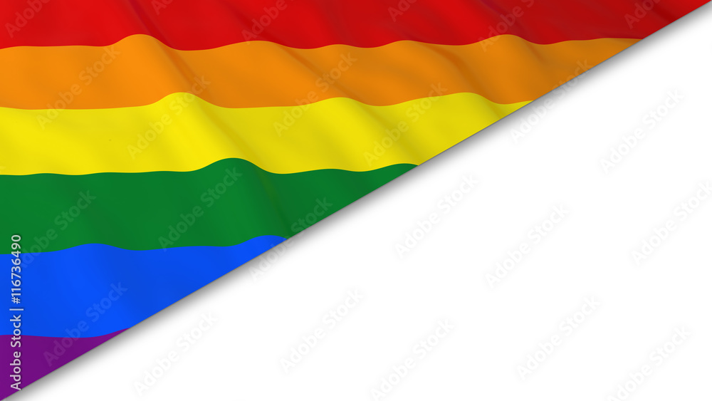 Obraz premium Gay Pride Flag corner overlaid on White background - 3D Illustration