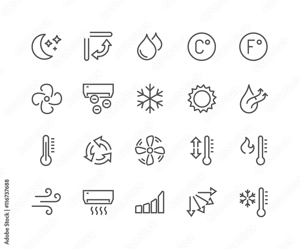 Line Air Conditioning Icons - obrazy, fototapety, plakaty 