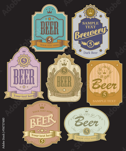 set of vector labels for beer in retro style