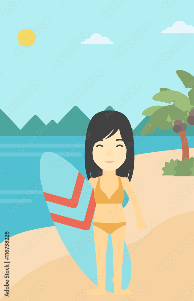 Surfer holding surfboard vector illustration.