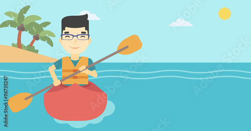 Man riding in kayak vector illustration.