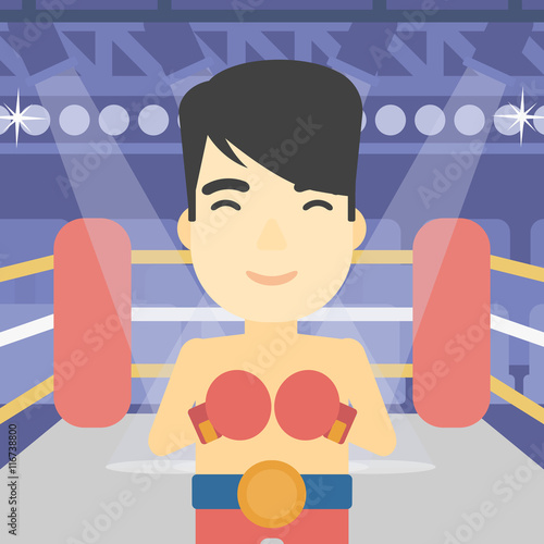 Confident boxer in gloves vector illustration.