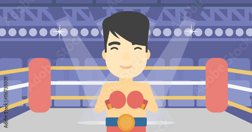 Confident boxer in gloves vector illustration.