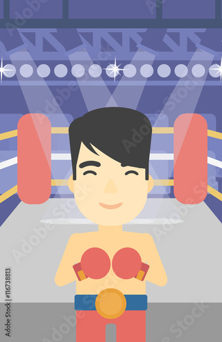 Confident boxer in gloves vector illustration.