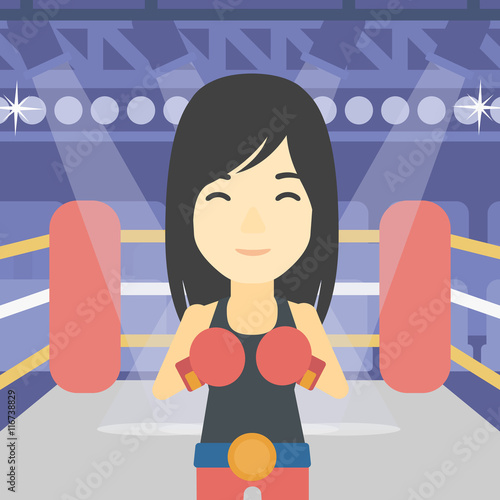 Confident boxer in gloves vector illustration.