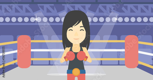 Confident boxer in gloves vector illustration.
