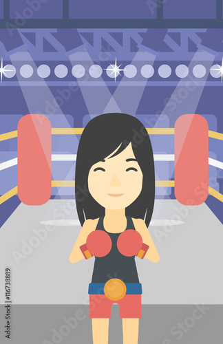 Confident boxer in gloves vector illustration.