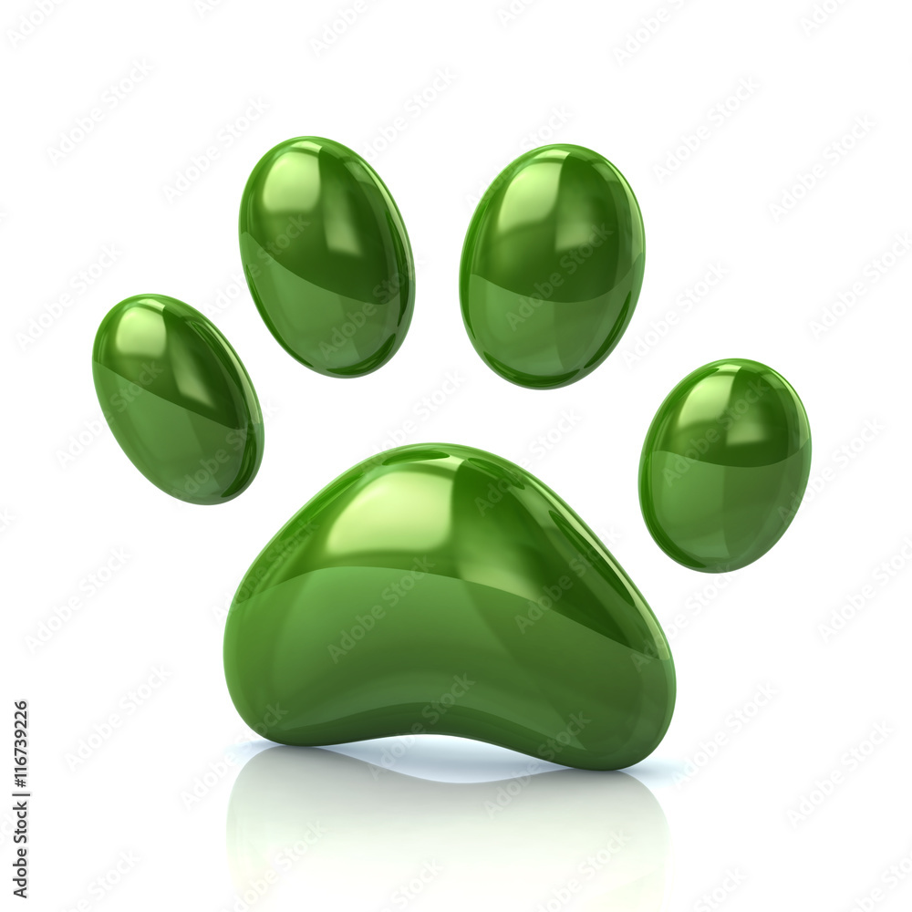 3d illustration of green paw print icon Stock Illustration | Adobe Stock