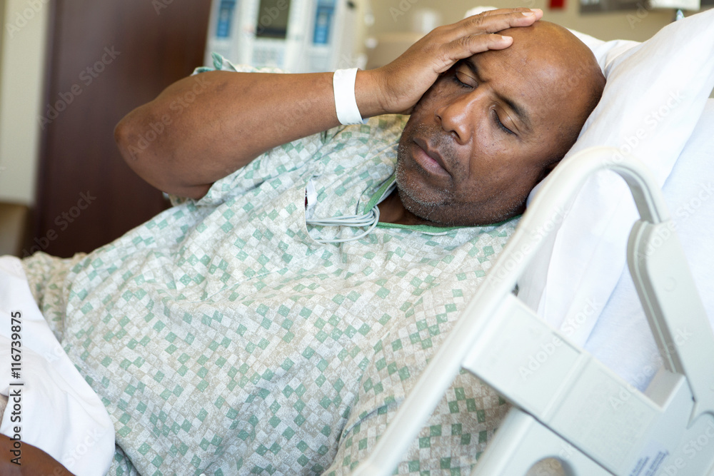 African American man in a hospital bed. African American man in a hospital bed.