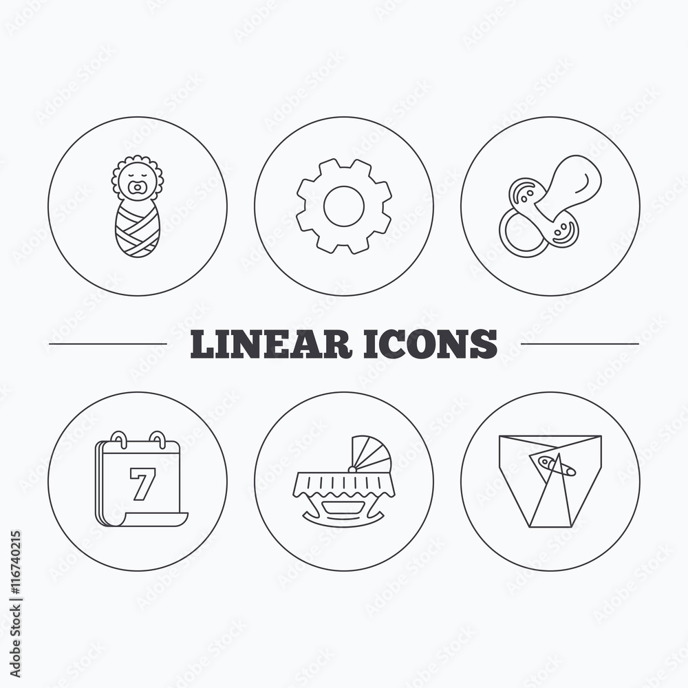 Pacifier, newborn and diapers icons. Pacifier, newborn and diapers icons.