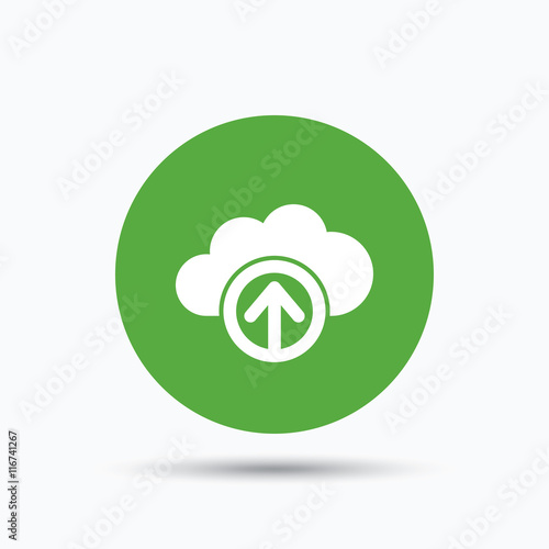 Upload from cloud icon. Data storage sign.