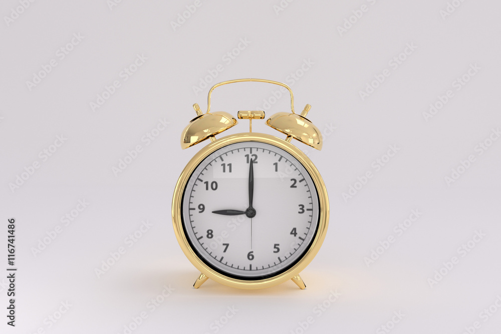 3D rendering of a golden alarm clock 3D rendering of a golden alarm clock