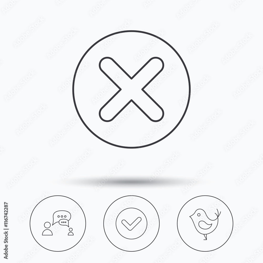 Delete, check and chat speech bubble icons. Delete, check and chat speech bubble icons.