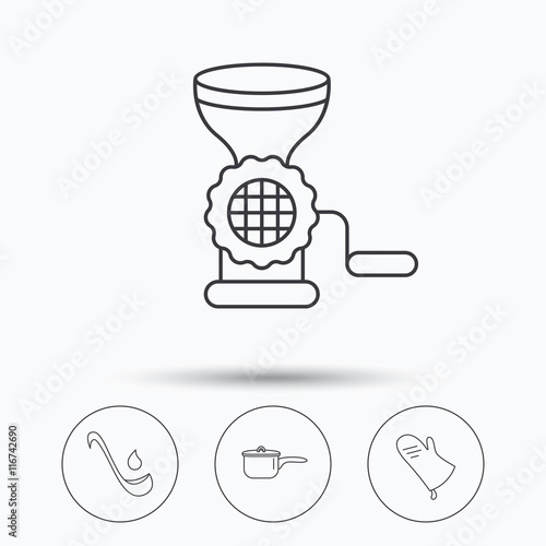 Soup ladle, potholder and kitchen utensils icon.