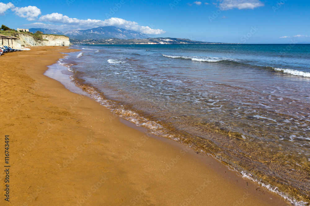 panorama of Xi Beach,beach with red sand in Kefalonia, Ionian islands, Greece