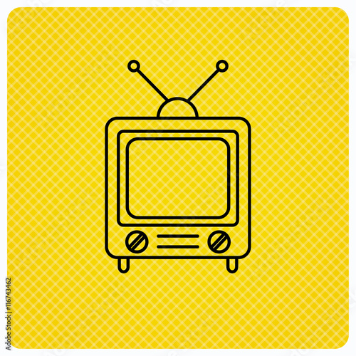 Retro tv icon. Television with antenna sign.