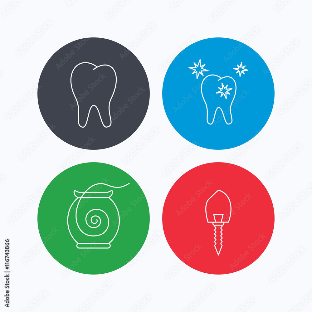 Tooth, healthy teeth and dental implant icons. Tooth, healthy teeth and dental implant icons.