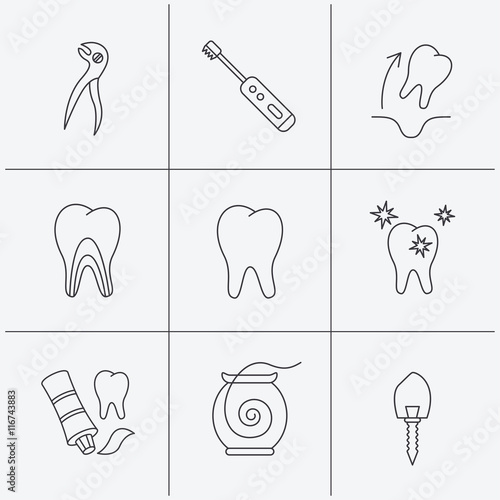 Tooth extraction, electric toothbrush icons.