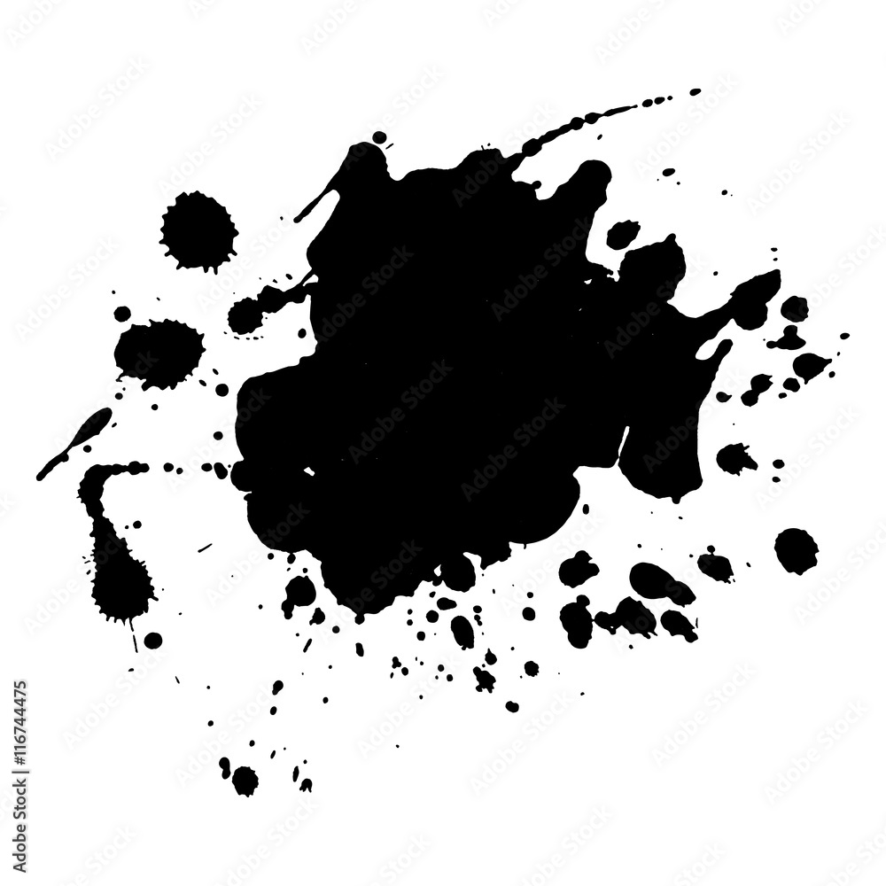 Abstract black ink spot silhouette background.