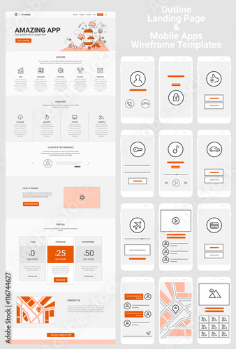 One Page Website and Mobile Apps Wireframe Kit