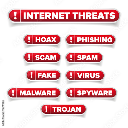 Internet threats button set - Hoax, Spam etc