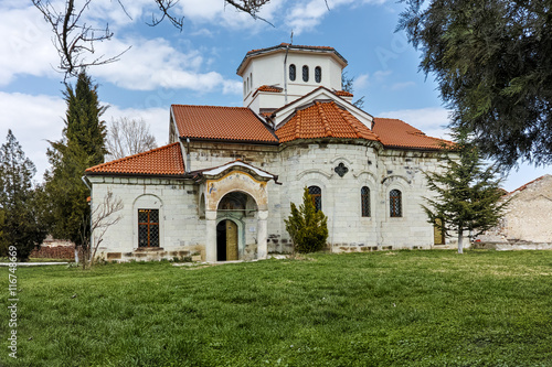 Church and green grass in Arapovo Monastery of Saint Nedelya, Plovdiv Region,  Bulgaria