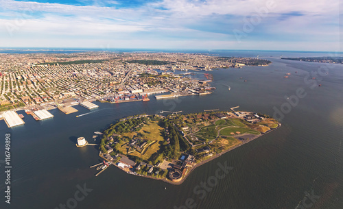Aerial view of the Governors Island with Brooklyn in the background photo