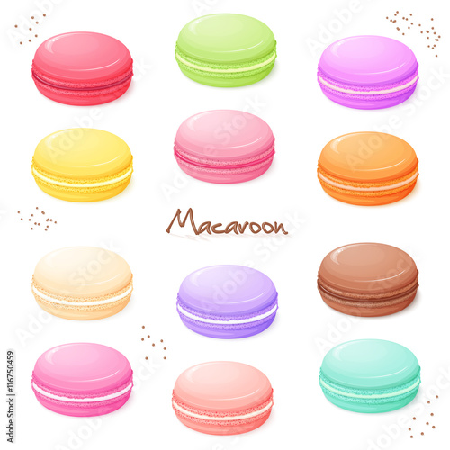 vector hand drawn set of coloured sweet macaroon - isometric view