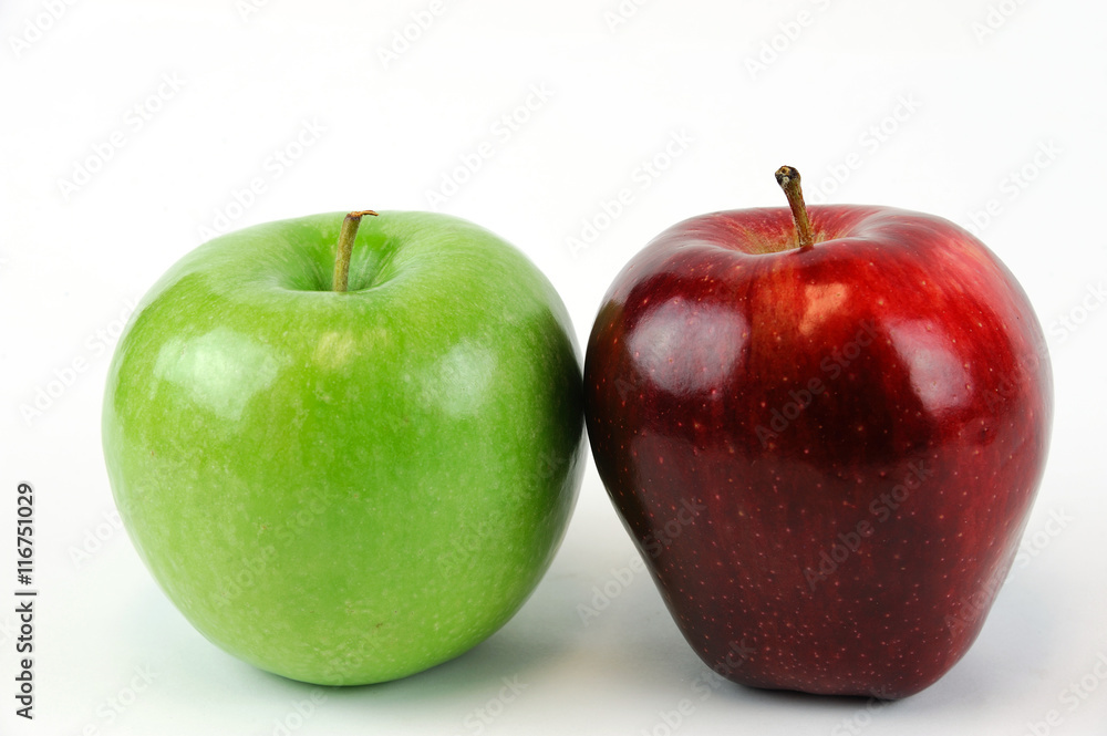 green and red apples on white background green and red apples on white background