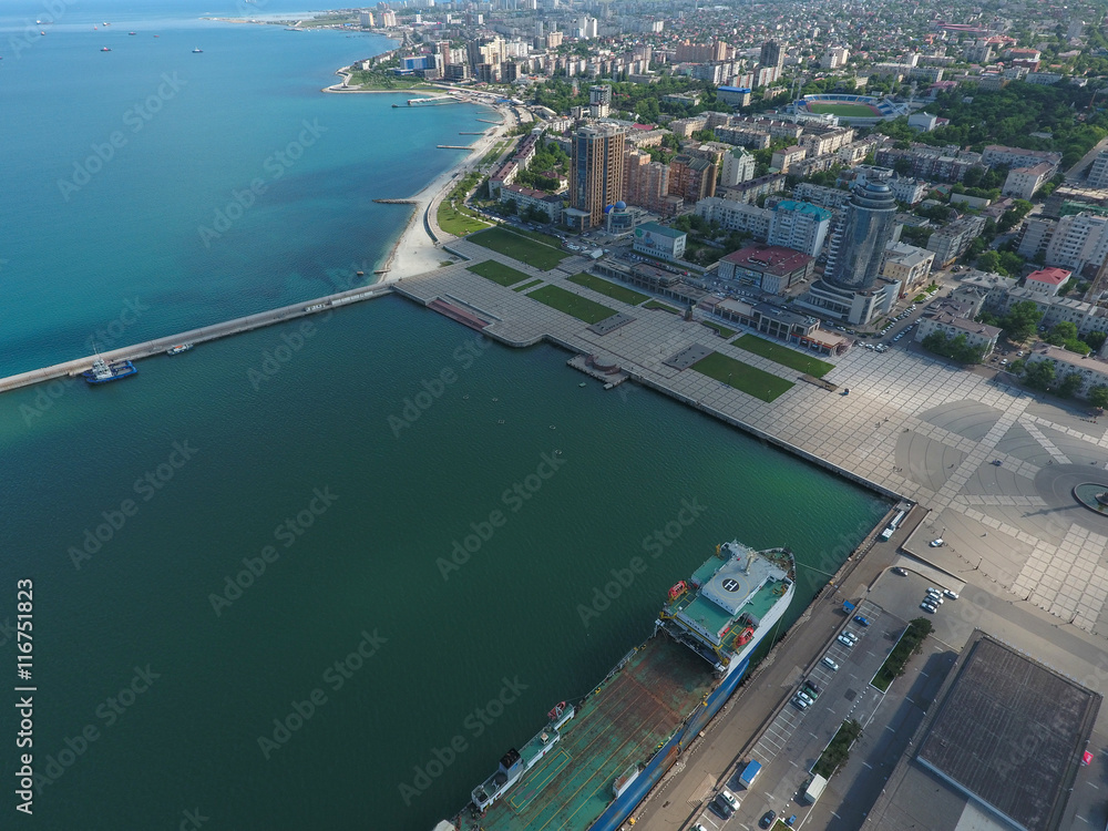 Top view of the marina and quay of Novorossiysk