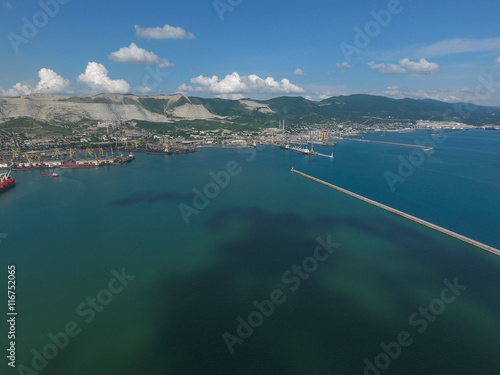 Top view of the bay Tsemess. Mol - building to stop the waves.