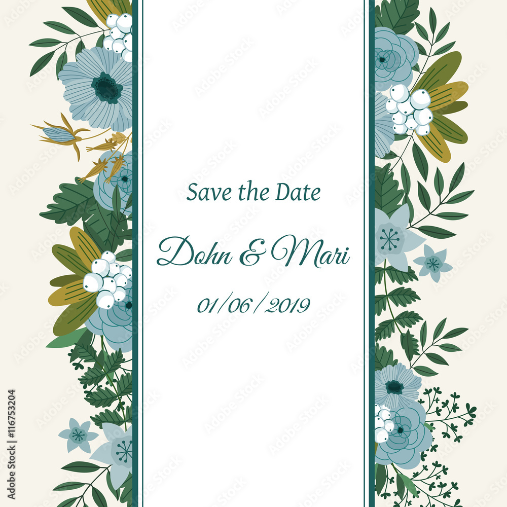 Cute save the date template design card with flower decoration vector illustration