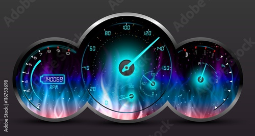 Speedometer in Fire on dark background