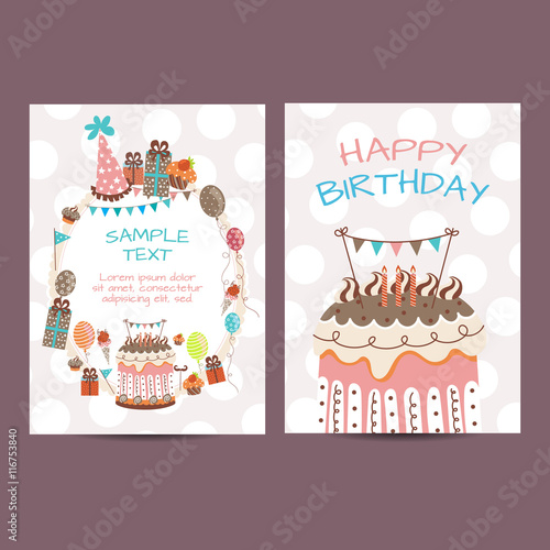 Happy birthday kids postcard template vector holiday illustration