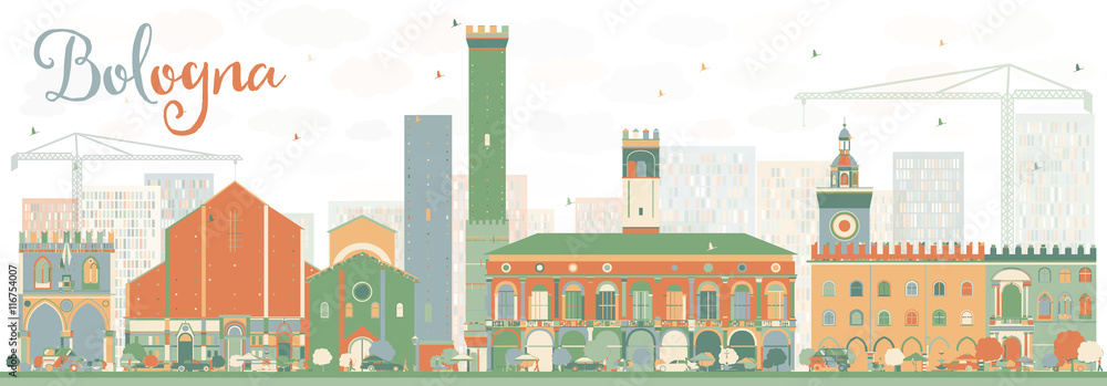 Abstract Bologna Skyline with Color Landmarks.