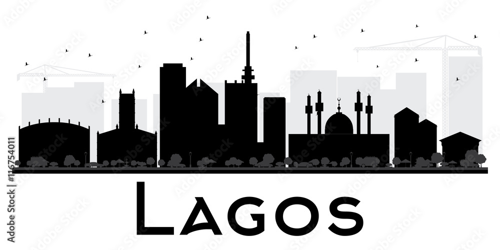 Lagos City skyline black and white silhouette.
