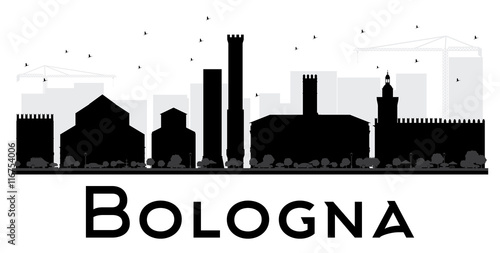 Bologna City skyline black and white silhouette.